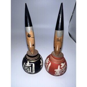 Kokeshi Doll Set Writing Brush-Shaped Approx. Height 5in Vintage Rare Old